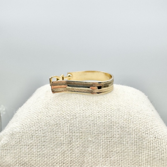 Vintage Yellow Gold Plated Textured Hoop Earrings - Picture 13 of 15